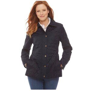 L.L.Bean Womens Medium Quilted Riding Jacket Navy Plaid Lined 284359